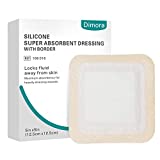 Dimora Silicone Super Absorbent Wound Dressings, 5"X5" Self-Adhesive Bandages with Ultrasorb Polymer, 10 Packs