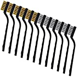 12 Pieces Wire Brush (Stainless Steel + Brass) Scratch Brush, Curved Handle Masonry Brush Wire Bristle for Cleaning Welding Slag and Rust