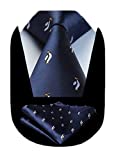 Mens Ties Navy Blue Penguin Tie for Men Classic Fun Necktie and Pocket Square Novelty Animal Pattern Men's Neckties Handkerchief Set for Wedding