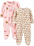 Simple Joys by Carter's Baby Girls' Fleece Footed Sleep and Play, Pack of 2, Animal/Cheetah, 3-6 Months