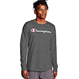 Champion Men's Classic Long Sleeve Tee, Screen Print Script, Granite Heather-Y07718, Medium