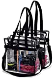 Clear Tote Bag Stadium Approved - 2 PACK - Shoulder Straps and Zippered Top. Perfect Clear Bag for Work, School, Sports Games and Concerts. Meets Tournament Guidelines. (Black)