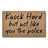 Welcome Mats with Rubber Back 30"(L) x 18"(W) Funny Doormat for Entrance Way Monogram Mats for Front Door Mat No Slip Kitchen Rugs and Mats (Knock Hard But Not Like You The Police)