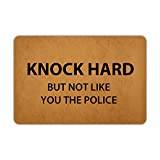 Weilon Entrance Door Mat Funny Welcome Knock Hard But Not Like You The Police Rubber Non Slip Backing Mat for Indoor Outdoor 23.6 in(W) X 15.7 in(L)