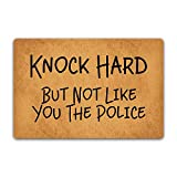 Funny Knock Hard But Not Like You The Police Floor Mat Rug Non-Slip Entrance Indoor Outdoor Bathroom Kitchen Home Doormat Rubber 23.6 X 15.7 inch