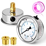 MEANLIN MEASURE 0~100Psi Stainless Steel 1/4" NPT 2.5" FACE DIAL Liquid Filled Pressure Gauge WOG Water Oil Gas Center Back Mount