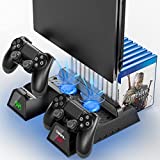 PS4 Stand Cooling Fan Station for Playstation 4/PS4 Slim/PS4 Pro, OIVO PS4 Pro Vertical Stand with Dual Controller EXT Port Charger Dock Station and 12 Game Slots