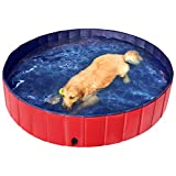 Yaheetech Red Foldable Hard Plastic Dog Pet Bath Swimming Pool Collapsible Dog Pet Pool Bathing Tub Pool for Pets Dogs Cats w/Pet Brush&Repair Patches-63 x 12 inch,XXL