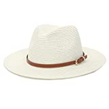 Straw Sun Hats for Women Men Panama Fedora Summer Hat with Leather Belt Wide Brim Beach Sun Jazz Cap