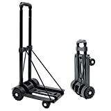 MAYQMAY Folding 4-Wheels Trolley Hand Truck Dolly 100 lbs / 45 KG Compact Luggage Cart for Travel, Moving and Office Use, Black