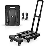 SPACEKEEPER Folding Hand Truck, 500 LB Heavy Duty Luggage Cart, Utility Dolly Platform Cart with 6 Wheels & 2 Elastic Ropes for Luggage, Travel, Moving, Shopping, Office Use, Black