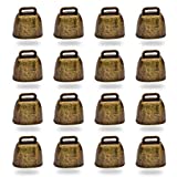 16PCS Vintage Style Metal Cow Bell, Premium Cowbell for Grazing Cattle, Horses and Sheep, Animal Anti-Lost Accessories Bell,Often Used in Festive Cheering Loudly Calling Bell (Brass)