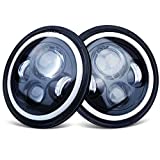 KASLIGHT 7 Inch Round LED Headlights H6024 Led Headlight Halo Headlights 7'' Black Headlamps High Low Sealed Beam H4-H13 Adapter Compatible with Jeep Wrangler JK TJ LJ CJ Hummber H1 H2 (Pair)