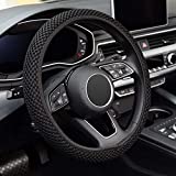 KAFEEK Elastic Stretch Steering Wheel Cover,Warm in Winter and Cool in Summer, Universal 15 inch, Microfiber Breathable Ice Silk, Anti-Slip, Odorless, Easy Carry,Black