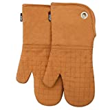 Silicone Groment Oven Mitts with Heat Resistant Non-Slip Set of 2, Oven Gloves and Pot Holders Kitchen Set for BBQ Cooking Baking, Grilling, Barbecue, Machine Washable Orange