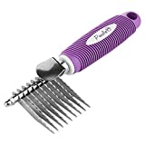 Poodle Pet Dematting Fur Rake Comb Brush Tool - Dog and Cat Comb with Long 2.5 Inches Steel Safety Blades for Detangling Matted or Knotted Undercoat Hair
