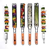 D-ICE Kebab Grilling Basket & Grilling Skewers Stainless Steel - Kabob Grilling Baskets Set of 4 & 2 Metal BBQ Skewers. Kabob Basket for Veggies, Jumbo Shrimps - Grilling Baskets & Barbecue Skewers