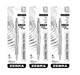 3 - Zebra F-701 Ballpoint Pens, Stainless Steel with Knurled Grip, Pk of 3 Pens