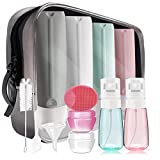 Pro Kit Leak-proof 3oz Silicone Travel Size Bottles Set Airport TSA Approved Toiletries Toiletry Containers Accessories for Airplane Empty Refillable Reusable with Makeup Bag Spray Bottle Brush