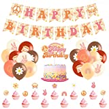 A1diee Groovy Retro Hippie Boho Happy Birthday Party Decorations Kit Happy Birthday Banner 12 Inch Latex Balloons Cake Cupcake Toppers Daisy Rainbow 60s Theme Party Supplies for Teens Girls Birthday