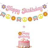 Groovy Happy Birthday Banner Cake Topper Hippie Birthday Banner for 1960's 1970's Themed Groovy Birthday Party Decorations