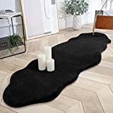 Rainlin Ultra Soft Fluffy Faux Fur Sheepskin Area Rug Modern 2x6 Living Room Fur Runner Rugs Shaggy Beside Rugs Warm Faux Fur Couch Cover for Sofa and Bay Window, Black