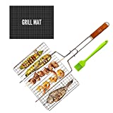 Fish Basket for Grilling - Fish Grill Basket - Includes Brush and Grill Mat - Stainless Steel BBQ Grill Basket with Handle - Kebab Grilling Basket - Easy Flip Shrimp Grilling Baskets for Outdoor Grill