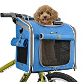 BABEYER Dog Bike Basket, Expandable Soft-Sided Pet Carrier Backpack with 4 Open Doors, 4 Mesh Windows for Small Dog Cat Puppies - Blue