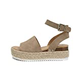 Soda Topic Open Toe Buckle Ankle Strap Espadrilles Flatform Wedge Casual Sandal (8, Dark Natural)