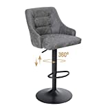 ALPHA HOME Swivel Bar Stool Adjustable Airlift Counter Height Bar Stool Kitchen Dining Cafe Hydraulic PU Leather Bar Chair with Padded Back and Black Chromed Metal Base, Grey,1PC