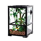 REPTI ZOO Amphibian Habitat Tank 10 Gallon, Full Vision Glass Reptile Terrarium 12" x 12" x 18", Vertical Reptile Tank with Deep Base & Top Screen Ventilation