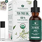 Naturenics Tea Tree Essential Oil-100% USDA Organic Melaleuca Alternifolia Therapeutic Grade- Natures Solution For Acne, Toenail, Lice, Hair, Face, Skin Problems-Roll On & eBook-1 Fl Oz