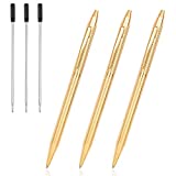 Cambond Ballpoint Pens, Gold Pen Stainless Steel Nice Pens for Guest Book Uniform Gift - Black Ink (1.0mm Medium Point), 3 Pens with 3 Extra Refills (Gold) - CP0103