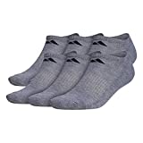 adidas Men's Athletic Cushioned No Show Socks with Arch Compression for a Secure fit (6-Pair), Heather Grey/Black, Large