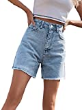 SweatyRocks Women's High Waist Denim Shorts Straight Leg Raw Hem Jean Shorts Summer Hot Pants with Pockets Light Wash L