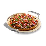 Skyflame Round Ceramic Pizza Baking Stone with Metal Handle Rack Fits for Weber 8836 Gourmet BBQ System, Charcoal Grill, Smoke Grill, Gas Grill, BGE, Kamado Joe, Pizza Oven