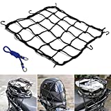 KOFULL 12" x 12" Cargo Net, 6 Hooks Motorcycle Cargo Net Strong Stretch Heavy-Duty Truck Bed Bungee Cord Net - Free 1 PC Luggage Fixed Strap Rope
