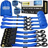 AUGO Ratchet Tie Down Straps (4pk) 2,200 LB Break Strength, 15 FT  Safety Lock S Hooks - for Moving Cargo, Appliances, Lawn Equipment, Motorcycle  Includes 2 Bungee Cords, 4 Soft Loops, Storage Bag