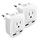 [2-Pack] European Travel Plug Adapter, Anstronic International Power Adapter with 2 USB Ports,2 US Outlets- 4 in 1 European Plug Adapter for US to Most of Europe EU Spain Italy France Germany(Type C)