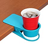 SERO Innovation Cup Clip Drink Holder - Blue - Snap to Tables, desks, Chairs, Shelves, counters. Keep Your Beverage, Smartphone or Other Small Item Secure and Out of The Way. 2 Pack