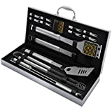 Home-Complete HC-1000 BBQ Accessories  16PC Grill Set with Spatula, Tongs, Skewers, Case  Barbecue Tools for Fathers Day, Wedding, Anniversary, 16 pc, Silver
