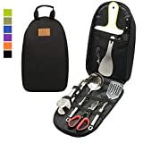 Gold Armour Camp Kitchen Utensil Organizer Travel Set Portable BBQ Camping Cookware Stainless Steel Utensils Travel Kit Outdoor Equipment Cutting Board Tongs Scissors Knife Ladle Spatula