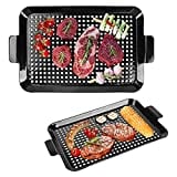 2PCS Grilling Pans BBQ ACETOP Nonstick Barbecue Grill Topper Outdoor Grill Baskets Stainless Steel BBQ Grill Tray with Perforated Bottom for Indoor Camping Chicken Drumsticks Vegetable Shrimp Meat