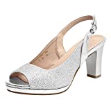 DREAM PAIRS Women' s Neina Sexy high Chunky Heels Block Platform Slingback peep Toe Dress Pumps Shoes Silver Size 8.5