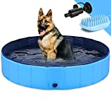 Dog Pool for Large Dogs, Foldable Kiddie Pool Hard Plastic Folding Pet Pools for Dogs, Collapsible Swimming Pool for Kids Slip-Resistant PVC Bathing Tub, L 120*30CM
