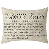 NIDITW to My Bonus Sister in Law Gift with Inspirational Funny Sayings Words Lumbar Cream Burlap Decorative Rectangle Pillow Case Pillowcase for Sofa Living Room 12x20 Inches