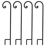 FEED GARDEN 48 Inch 4 Pack Shepards Hook Bird Feeder Pole, 2/5 Inch Thick Solid Strong Metal Outdoor Plant Hangers for Hanging Plant Baskets, Solar Lights, Mason Jars, Black