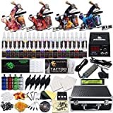 Beginner Complete Tattoo Kit 4 Machine Gun 40 Color Ink Set Grips Tubes Power Supply