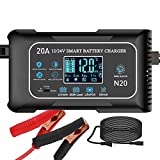 20-Amp Lifepo4 Lithium AGM Gel Smart Battery Charger , 12V/20A 24V/10A Trickle Charger, Maintainer for car Boat Motorcycle, Lawn Mower