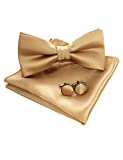 JEMYGINS Mens Gold Pre-tied Bow Tie and Pocket Square Cufflink Set (9)